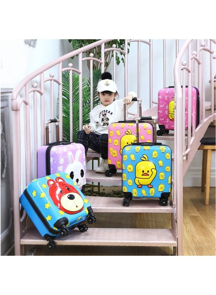 GGEROU Cartoon Children’s Trolley Case 18-inch Little Yellow Duck Boarding Case Universal Wheel Password Box Children’s Suitcase Pink - Image 4
